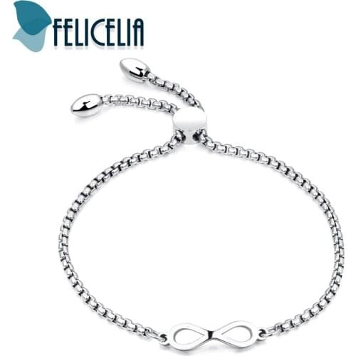 Felicelia New Fashion Stainless Steel Infinity Bracelet For Women Lucky Number 8 Bracelets Adjustable Box Chain Bracelet