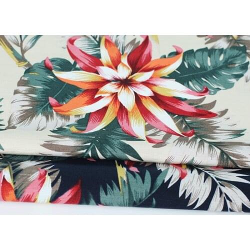 HLQON cotton sateen Two color hawaiian flowers fabric for sewing women clothing upholstery tissue wedding dress patchwork DIY