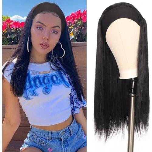 HOUYAN Headband wig African Women Long Straight Black Ribbon Wig Synthetic Wig Hair Band Accessories