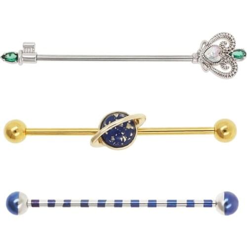 JHJT 14G 1.6mm Cartilage Industrial Barbell Earring Bar Surgical Steel Cartilage Ear Ring Helix Tragus Piercing Body Jewelry