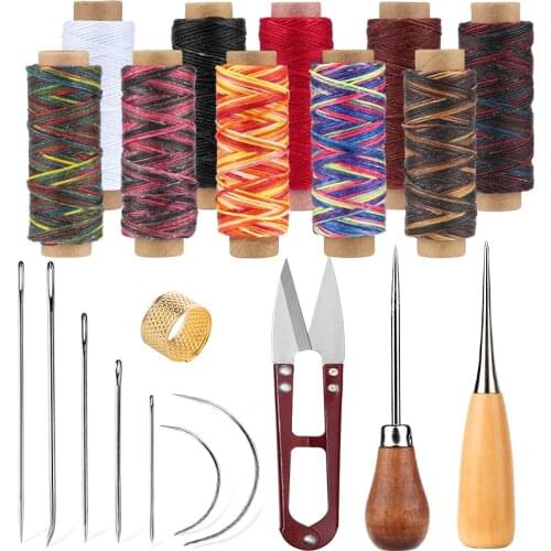 LMDZ 21Pcs Leather Craft Hand Stitching Waxed Thread Kits for Leather Craft Sewing Tools Needles Awls for Leather Working DIY