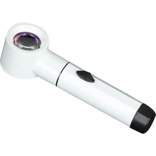 6x 50mm Circular Tube-shaped Illuminated Handle Magnifier Loupe Helping Hand Magnifying Glass with Led Light Jeweler Magnifer