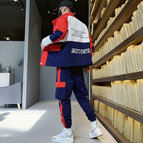 2020 Fashion 2 Pieces Sets Mens Cargo Zipper Tracksuit With Pockets Military Jackets And Fit Elastic Waist Pants Track Suit