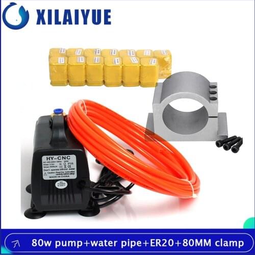 NEW 80W 3.5M Water Pump & 5m water pipe & 80mm clamp & 13pcs ER20 for CNC Router 2.2KW Spindle Motor