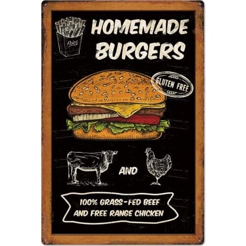 Design Tin Metal Signs Wall Art | Home Made Burger Thick Tinplate Print Poster Wall Decoration