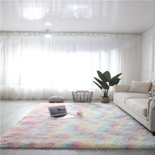 Fluffy square rug is used for living room decoration artificial fur rugs childrens room bedroom plush carpet modern cushion