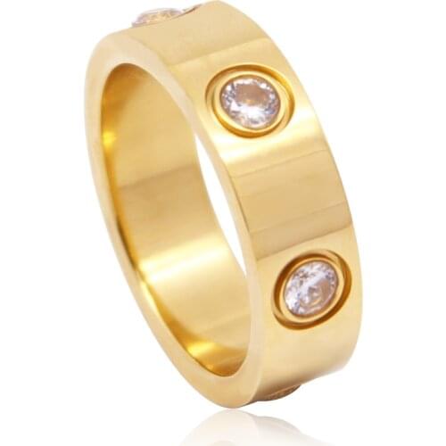 Luxury Shiny Rotating Circle Crystal Ring Stainless Steel Rose Gold Love Ring for Women Engagement gift Brands Ring