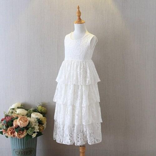 Retail Summer 2020 Girls Lace Princess Dress Children Sleeveless Baby Flower Dress Kids Party Cake Dresses long Ankle Length