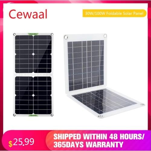 30W/100W Foldable Solar Panel Cell 9V/18V DC 5V 2A USB Type-C Solar Charger For Car RV Boat Phone Power Bank Laptop Battery