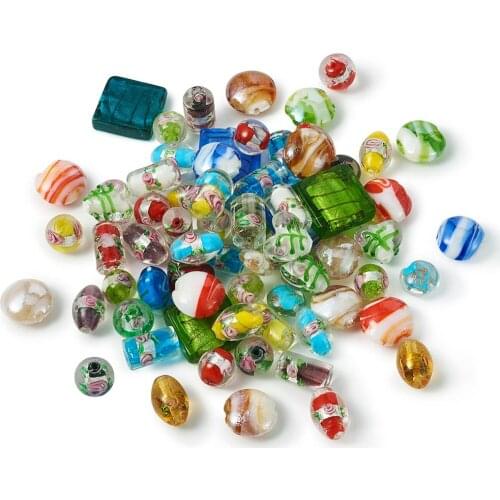 120pcs/box Mixed Shapes Handmade Foil Lampwork Glass Beads for Fashion jewelry bracelet necklace DIY making perles f60