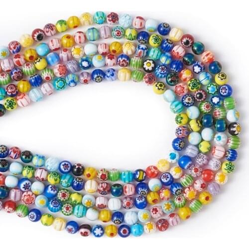 5Strands 4 6 8mm Handmade Millefiori Glass Round Bead Strands Mixed Color for Jewelry Making DIY Bracelet Necklace Accessoires