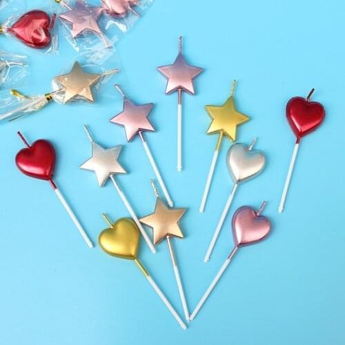 2 Pcs/Set Cute Gold Silver Heart Star Birthday Candles For Cake Candles Love Candle Kids Party Supplies Decoration