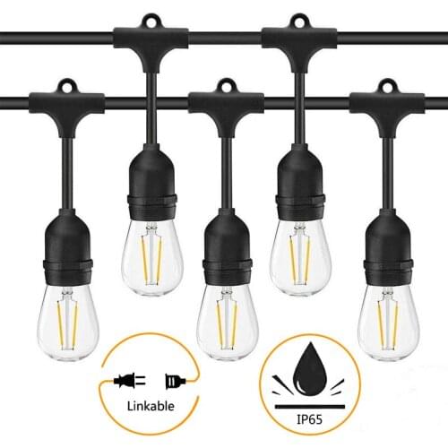 IP65 LED S14 String Lights E26 E27 48FT LED Edison Filament Bulb Outdoor Garden Patio 15M 15Bulbs Holiday Wedding Light String