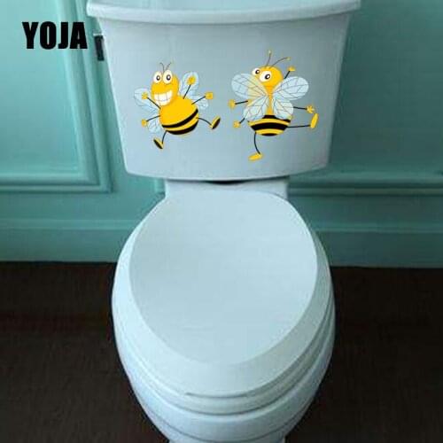 YOJA 23.2X13.9CM Cartoon Pattern Bedroom Home Decor Toilet Decal Wall Sticker Two Funny Bee T5-1011