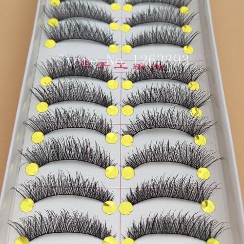 YOKPN 10pairs Cotton Stalk Cross False Eyelashes Winged Tapered Holiday Lashes Naturally Messy Bare Makeup False Eyelashes Tool
