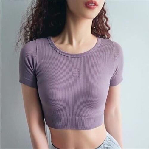 Female Fitness Short Sleeve Solid Color Yoga T Shirt Seamless Sportswear For Women Gym Sport Crop Top Training Athletic T-Shirt