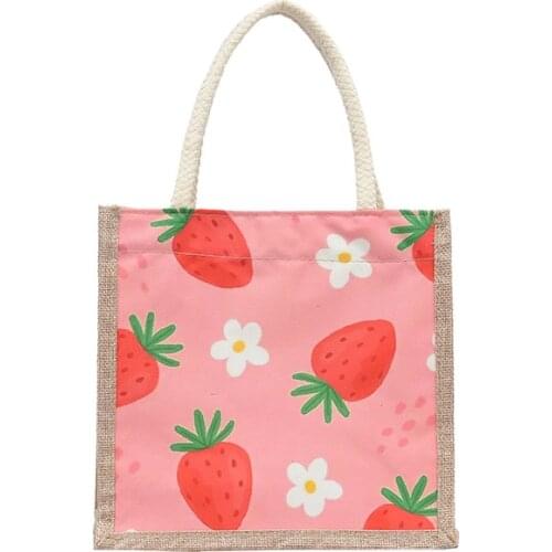 Womens Hand Bags Summer Fruit Pattern Shopping Bags for Women Large Capacity Cotton Linen Tote Bag Luxury Brand Bag