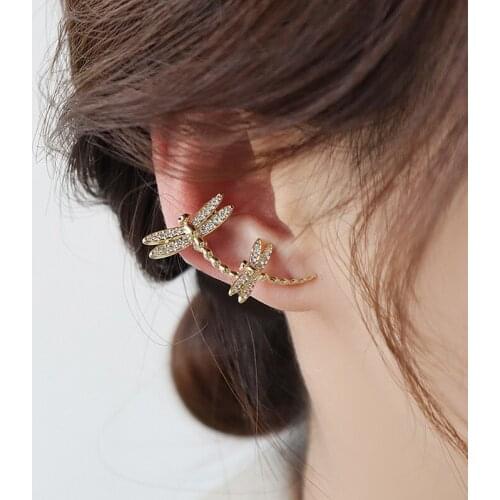 Shiny Side New Accessories Crystal Dragonfly Clip Earrings for Women Fashion Jewelry Zirconia Insect Earrings Cuff