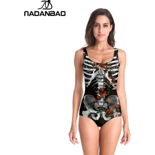 NADANBAO 2020 Sexy 3D Skull Print Women Bathing Suit Bikini Sleeveless One Piece Bathing Suit Swimwear Beachwear