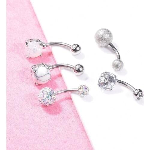 Women Navel Button Rings Rose Gold Rhinestone Sexy Belly Navel Piercing Ring Body Jewelry Medical Steel