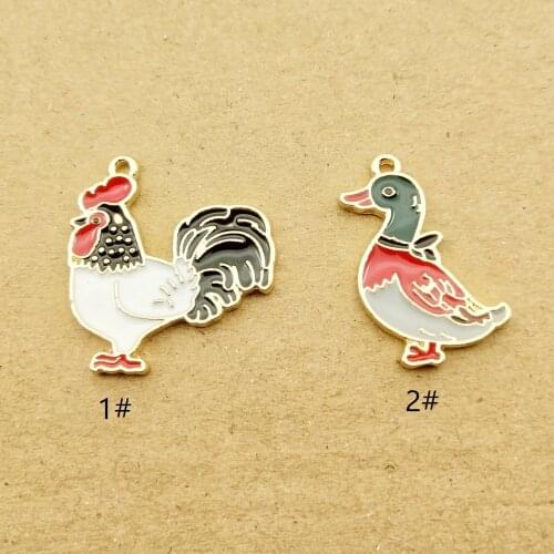 10pcs cock and duck enamel charm for jewelry making and crafting fashion earring pendant bracelet necklace charms