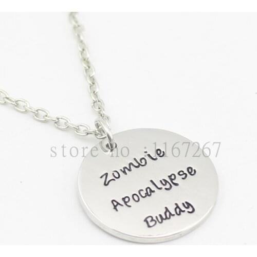 2016 Hand Stamped necklace "Zombie Apocalypse Buddy" chainkey Gift for him for her - Walking Dead - Walking dead gift -Zombie