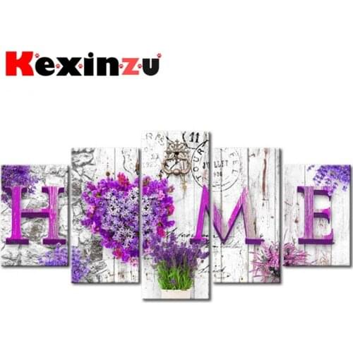 5pcs Full Square/Round Drill 5D DIY Diamond Painting Cross Stitch"Flower Home" Multi-picture Combination Embroidery Decor Home 5