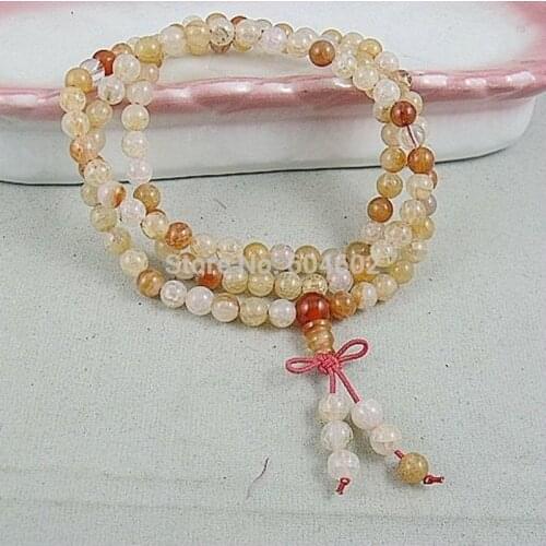 6mm Tibetan Buddhism 108 Dragon Design Natural Chalcedony Prayer Bead Mala Necklace