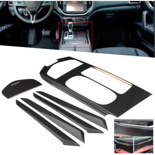 6Pcs Interior Trim Kit Gear Shift Panel Cover Dry Carbon Fiber Fit for Maserati Ghibli 2013 2014 2015 2016 Car Interior Decorati