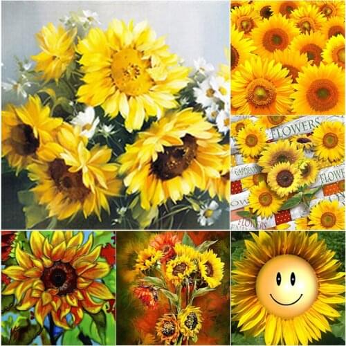 New 5D DIY Diamond Painting Flower Cross Stitch Sunflower Diamond Embroidery Full Square Round Drill Manual Art Home Decor Gift