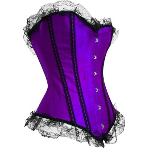 Free Shipping Sexy Lingerie Ladies Satin Lace Up Basque Corset AM2553 Black Size S--XL