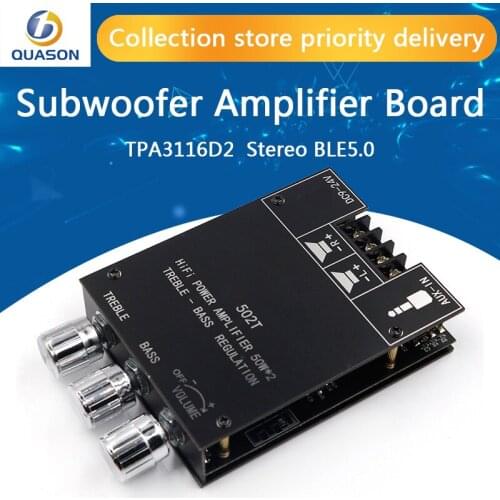 Digital TPA3116D2 Bluetooth 5.0 Subwoofer Amplifier Board 2.0 Channel Power Audio Stereo Amplifier Board 2*50W Bass AMP ZK-502T