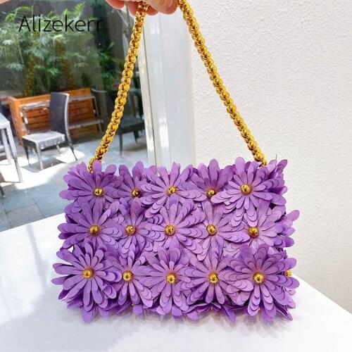 Daisies Flowers Handbag Women 2020 Summer New Chic Handmade Beads Small Square Clutch Purses And Handbag Ladies Fashion Holiday