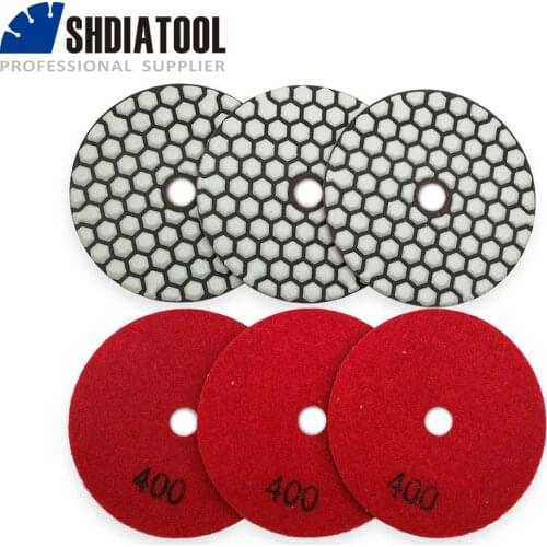 SHDIATOOL 6pcs 4"/100mm Grit #400 Diamond Dry Polishing Pad Granite Marble Ceramic Flexible Sanding Disc Stone Polisher Disc