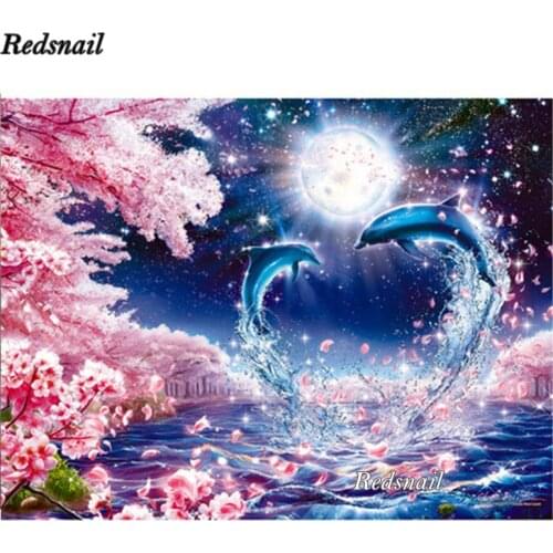 Diy Diamond Painting Sakura dolphins Diamond embroidery beads 5d square round diamond mosaic home decoration accessories EE291
