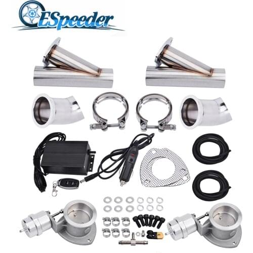 ESPEEDER 2.5'' Stainless Steel Exhaust Cutout Headers Y Pipe Catback Pair Vacuum Valve Electric Cut Out Exhaust Tip Muffler Kits