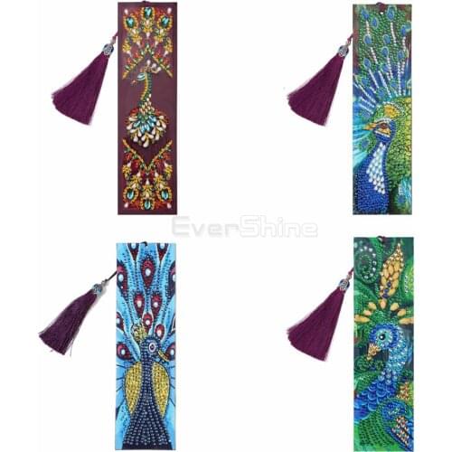 EverShine Special Shaped Diamond Painting Bookmark Peacock Leather Tassel Bead Embroidery Handwork Hobby Diamond Art