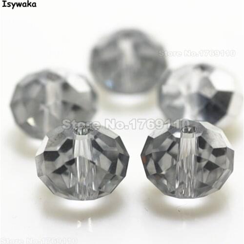 Isywaka Half Silver Color 10*12mm 70pcs Rondelle Austria faceted Crystal Glass Beads Loose Spacer Round Beads for Jewelry Making