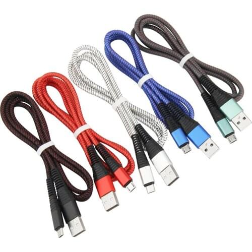 Nylon Braided Micro USB Type C Cable 2A Fast Charge for Samsung Xiaomi Redmi For iPhone Huawei Charging Wire Data Cord 1M