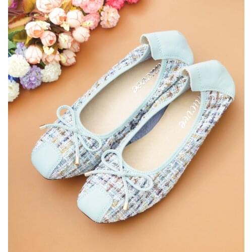 AUCVEE Genuine Leather Anti-skid Shoes Women Summer Autumn Square Toe Ballet Flat Korea Shallow Simple Loafers Shoes Lady Flats