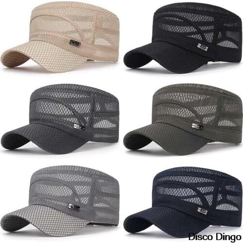 Adjustable Sun Hats For Men Mesh Baseball Cap Casual Flat Breathable Zip Back Summer Streetwear Trucker