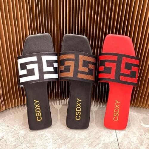 Summer C Letter Desginer Women Slippers Fashion 2021 Plus Size Flat Heels Sildes Ladies Mules Shoes Sapatos De Mujer