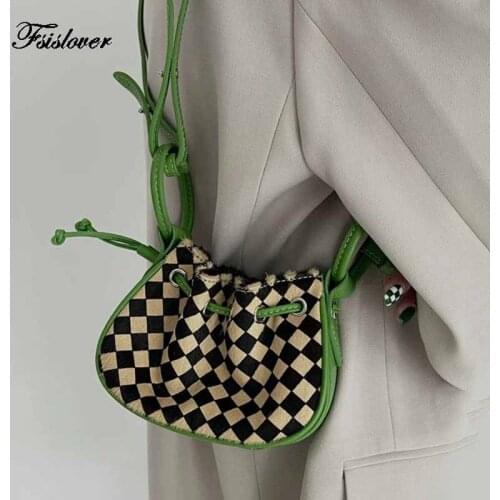 Mini Womens Bag Drawstr Checkerboard Handbags Small Shoulder Crossbody Bags for Women 2021 Ladies Purse Phone Sac A Main
