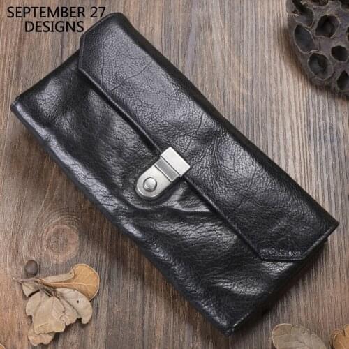 Mens Clutch Wallets First Layer Cowhide Leather Retro Women Long Wallet Phone Purses Travel Credit Card Purse Vintage Money Bag