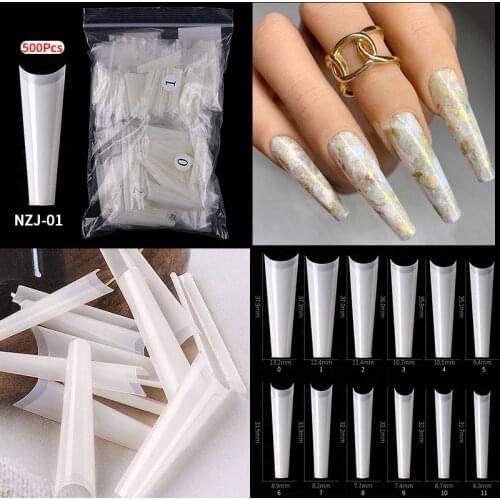Misscheering 500 Pcs/Set Long Flat Head Fake Nail Accessories for Art Decoration Extension Fashion False Nails Tips with Glue