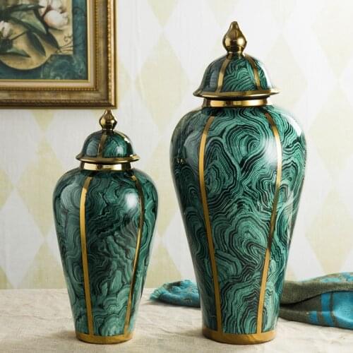 European Temple Jar Vase Large Size New Chinese jar Living Room Model Room Hotel Tv Cabinet Home Decoration ceramic ginger jar