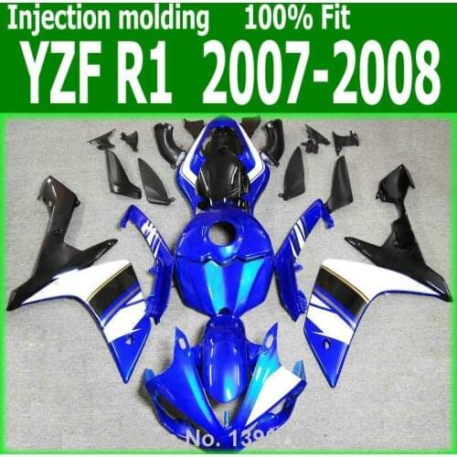 Abs plastic Fairings For YAMAHA YZF R1 07 08 ( Blue white lines ) 2007 2008 free shipping Injection fairing kit CQ11