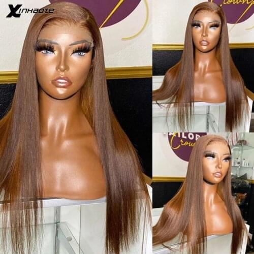 13x4 Lace Front Human Hair Wigs Brazilian Straight Dark Brown PrePlucked Side Part Lace Front Wig Remy Hair Wig For Black Women