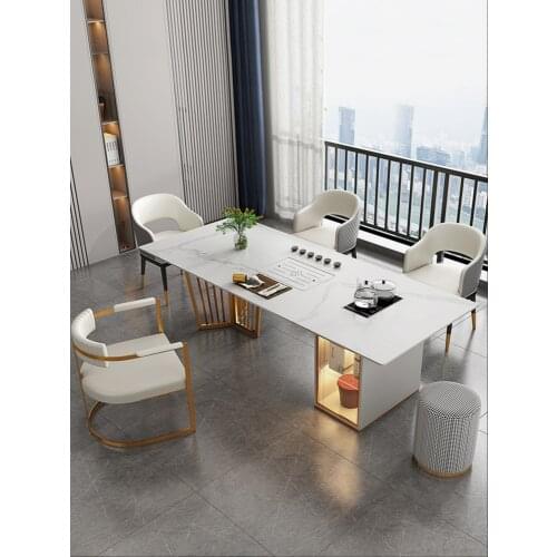 Light luxury rock plate with lamp ins wind tea table modern office simple household boiling water tea table tea set one