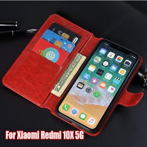 Luxury PU Leather Cover Case For Xiaomi Redmi 10X 5G Case Flip Protective Phone Back Cover Bag Capa